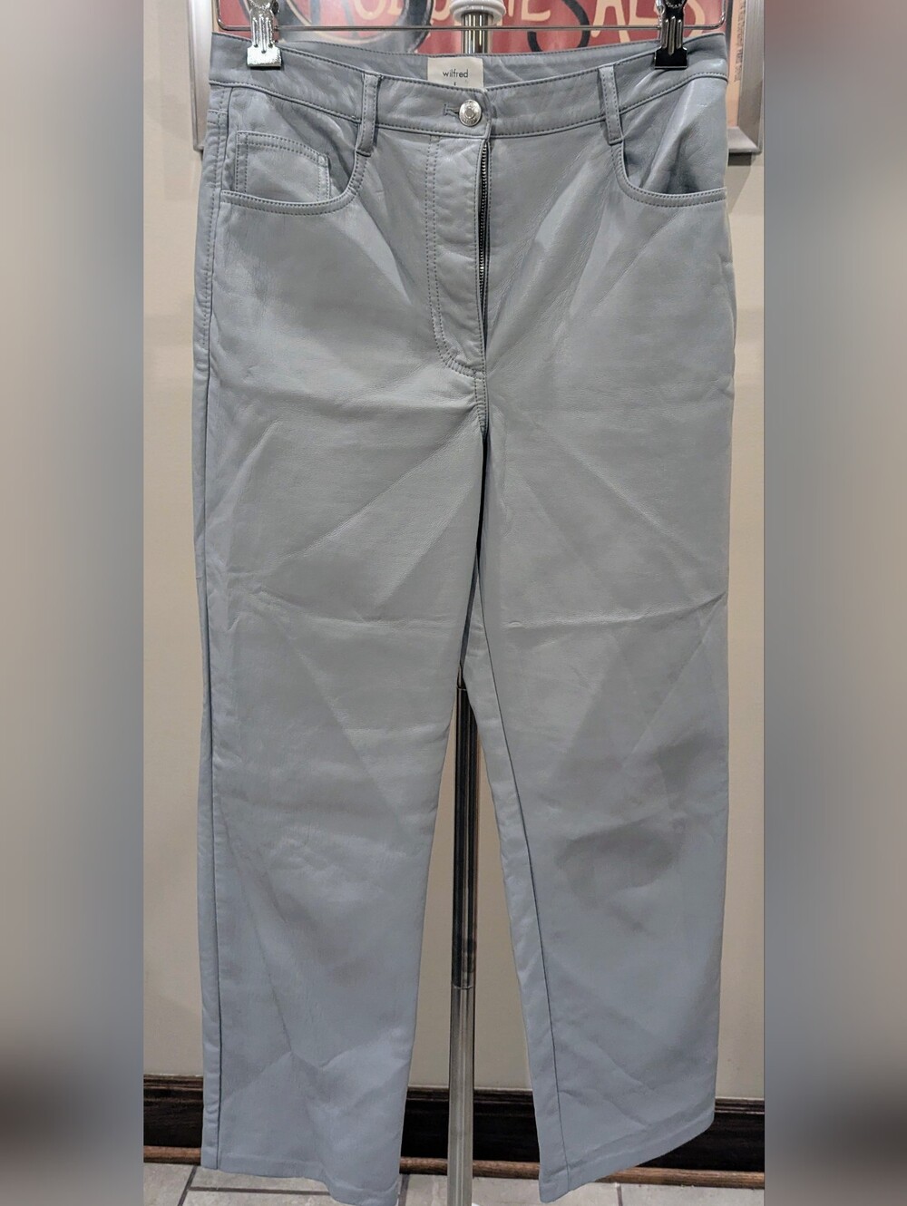 $45 Aritzia Wilfred Size 6 -The Melina Cropped Vegan Leather Pants Dune Blue EUC